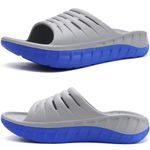 KuaiLu Mens Recovery Sandals Sport Comfort Arch Support Cushion Athletic Sliders Orthotic Plantar Fasciitis Open Toe Wide Width Thick Foam Sandles Summer Pool Beach Slippers Grey Blue Size 10
