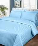 COTTON SHEET - Rajai Cover 3 Piece Set for Winter, 400TC Warm Quilt, Blanket, Comforter Covers 100% Egyptian Cotton, 1 Zipper Style Duvet Cover with 2 Pillow Covers - Light Blue Stripe, Queen Size.