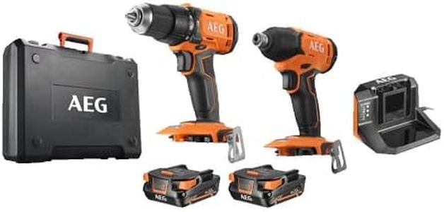 AEG Perceuse percussion compacte, visseuse à chocs, 2 batteries 2,0 Ah, chargeur, coffret, coffret 17 pièces