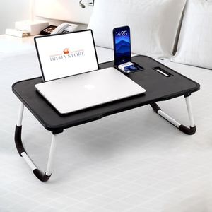 DIVIJA STORE Smart Multipurpose Foldable Laptop Table with Cup Holder, Study Table, Bed Table, Breakfast Table, Foldable and Portable/Ergonomic & Rounded Edges/Non-Slip Legs (New Black)