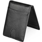 Dafape Men's Wallet, Slim Minimalist Front Pocket Card Holder with ID Window Spring Metal Money Clip Fashion Folding Easy to Carry 7 Card Slots Women Wallet (Black)