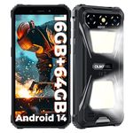 OUKITEL G5 Rugged Smartphone 2025– Android 14, 6300mAh Rugged Phone,16GB RAM+64GB ROM/1TB Mobile Phones, 6" HD+ Display Waterproof Phone, Dual Camping Light, 13MP+5MP Camera, 5G WiFi/OTG/GPS, Black
