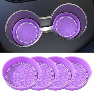 Amooca Car Cup Coaster Universal Non-Slip Cup Holders Bling Crystal Rhinestone Car Interior Accessories 4 Pack Purple