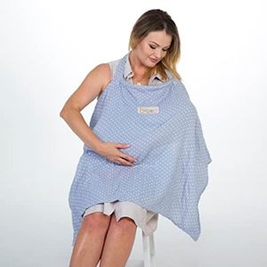 Bisoo Nursing Cover - Adjustable 100% Muslin for a Breathable Privacy While Breastfeeding Your Newborn - Bag Included (Baby Blue)