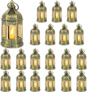 Mini Lantern with Flickering LED Candles Set of 20, Hewory Gold Vintage Decorative Hanging Candle Lanterns for Halloween, Christmas, Wedding Decorations, Party, Table Centerpiece, Battery Included