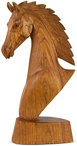 G6 Collection Wooden Hand Carved Horse Head Statue Sculpture Handcrafted Handmade Wood Decorative Home Decor Accent Figurine Decoration Horse (20" Tall)