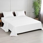 LINENWALAS Emperor Bed Sheet Set, 300 Thread Count 100% Bamboo Emperor Bedding Set, Cooling Sateen Weave Silk Sheets Set with 1 Fitted Sheet, 1 Flat Sheet & 2 Pillowcases (Emperor/White)