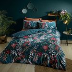 Catherine Lansfield Tropical Floral Birds Reversible King Duvet Cover Set with Pillowcases Green