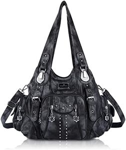 Angel Kiss Handbags for Women Soft PU Leather Large Hobo Bags for Ladies Top Handle Satchel Shoulder Bag Top Handle Satchel, Black Grey, One Size