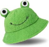 Whaline Plush Frog Hat Cute Green Packable Bucket Hat Autumn Winter Keep Warm Funny Animal Hat for Adults Women Men Outdoor Indoor Activities, Green, 12-18 Years