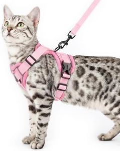 pangdi Cat Harness and Leash Set Escape Proof Tactical Large Kitten Harness Emotional Support Cat Vest, Pink, L