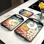 Castleite Aroma Series Melamine Trays Set of 3 with Handles for Serving Snacks or Tea – A Designer Tray for Home or Cafe Use (Hilton Tree)