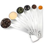 Measuring Spoons Set Stainless Steel - Set of 6 Stacking Metal Small Teaspoons Tablespoons - 1/8 TSP, 1/4 TSP, 1/2 TSP, 1 TSP, 1/2 Tbsp, 1Tbsp - Coffee Spice Jars Food Scoop for Dry Liquid Ingredients