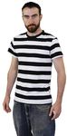 ADULT BLACK AND WHITE STRIPED SHORT SLEEVE T-SHIRT TSHIRT - PERFECT FOR FRENCH MIME OR ROBBER FANCY DRESS COSTUMES - SIZE: X-LARGE