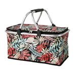 Dayanadhi Flower Print Picnic Fruit Basket | Collapsible Outdoor Lunch Tote Bag | Printed Square Shopping Bag with Metal Frame & Zip | Perfect for Camping & Travel (Multi-Color,1Pcs)