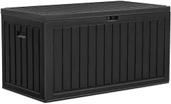 YITAHOME 90 Gallon Large Deck Box, Double-Wall Resin Outdoor Storage Boxes, Deck Storage for Patio Furniture, Cushions, Pool Float, Garden Tools, Lockable & Waterproof (Black)