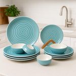 Artysta 'Sea Swirls' Ceramic Dinner Set of 12 Piece | 4 Ceramic Dinner Plate, 4 Quarter Plate and 4 Bowl Set | Handcrafted Stoneware Crockery Set | Dinnerware Set Microwave & Dishwasher Safe