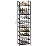 SPUSEN Shoe Rack, 10 Tier Shoe Storage Organizer with Hooks,Fit 20-25 Pairs Shoes,Metal Tall Shoe Shelf for Closet,Entryway,Garage,Bedroom,Cloakroom