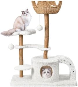 Easyego Modern Cat Tree, 45.6" Aesthetic Wood Cat Tree Tower for Large Cats, Luxury Cat Condo with Scratching Posts and Flower Platforms, Cat Furniture, White