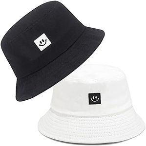 beifon 2 Pezzi Cappello Pescatore Pieghevole Cotone Cappellino Sole Benna Allaperto Fisherman Hat Faccina Trendy Cappello alla Pescatora con Adorabile Adulto Ragazzi e Ragazze (Adulto, 58cm)