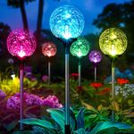 GIGALUMI Solar Garden Lights 6 Pack, Solar Powered Outdoor Lighting Multi-Colored Changing Garden Globes Waterproof Cracked Glass Ball with LED Lights Decor for Yard Patio Porch Balcony Landscape