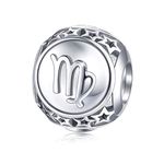 Zodiac Sign Charm fit Pandora Charms Bracelet, 925 Sterling Silver Plated Platinum Star Bead Charm 12 Horoscope Constellation Charm for Bracelet and Necklace, Birthday GIFS (Virgo(8.23-9.22))