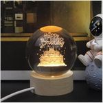 KLIVE 3D Crystal Ball Night Lamp, System Crystal Ball Night Light, USB Table Colorful LED Wooden Crystal Ball for Home Decoration Birthday Gift for Teens Boys and Girls(1 PCS) (Happy Birthday)