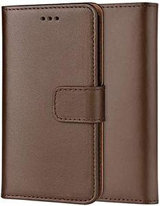 ameego Premium Genuine Real Leather Flip Wallet Magnetic Kickstand Slim Book Case Cover for Samsung Galaxy S4 Leather Wallet Book Flip Case Cover (Brown)