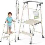 DEANIC Foldable Toddler Tower, Kitchen Helper Step Stool for Kids, Montessori Learning Tower, Folding 2-Step Ladder with Lockable Safety Rail (Grey)