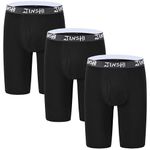 JINSHI Men's Bamboo Underwear Extra Long Leg Boxer Shorts Sports Underpants Underwear Multipack Open Fly Black Size 3XL