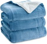 Bedsure Sherpa Fleece Throw Blanket King Size - Thick and Warm, Fluffy Microfiber Solid & Soft Blankets for Bed and Couch, Washed Blue, 230x270cm