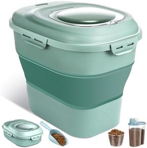 ANVS Dog Food Storage Container-Up to 30Lbs Collapsible Dog Food Container with Airtight Lids, Scoop and 2.5L Small Pet Food Storage Container Dry Food For Dog, Cat and Other Pet Food (Green)