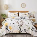 Dobuyly Floral Quilt Set Queen Size, White Botanical Flower Quilt 3 Pieces Reversible Bedspread Coverlet Set, Soft Lightweight Microfiber Bedding Set for All Season, 96"x90"