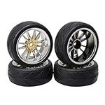 BQLZR Slick Tires With 12-Spoke Wheel Rims For RC1:10 On Road Racing Car Pack Of 4