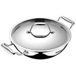 BERGNER Argent TriPly Stainless Steel 24cm Deep Kadai with Stainless Steel Lid, 3.8 L Deep Kadhai, Food Safe, Stay Cool Cast Handles, Less Oil Use, Dishwasher Safe, Induction Bottom and Gas Ready