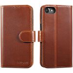 LENSUN Case for iPhone SE 2022/2020/8/7, Genuine Leather Flip Wallet Phone Cover Shockproof Folio [RFID Blocking] with Card Holder for iPhone 7/8/SE 2022/2020 - Dark Brown