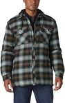 Dickies - Outerwear for Men, Fleece Hooded Flannel Jacket, Full Front Snap Opening, Black/Timber, XL