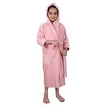 Aspire Woven Velour Hooded Combed Cotton Bathrobe for 10 to 14 Year Old Girls, Full Sleeve, Rose Pink