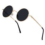 Round Sunglasses Men Women Polarized Hippie Round Sun Glasses Circle Sun Glasses Metal Frame With UV Protection, Golden Rim (45mm)