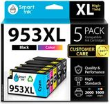 Smart Ink Compatible Ink Cartridge Replacement for HP 953XL 953 XL 5 Multipack (2 Black XL & C/M/Y) with Advanced Chip Technology to use with HP Officejet pro 7720 7730 7740 8710 8715 8720 Printer