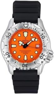 RATIO FreeDiver Professional Diver Watch Sapphire Crystal PU Strap Automatic Dive Watch 500m Water Resistant Diving Watch (Orange)