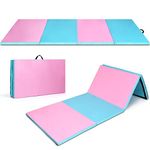 Giantex Gymnastics Mat, 4’ x10’ x 2” Thick Tumbling Mat, Folding Exercise Mats for Indoor Outdoor, Detachable PU Leather Gymnastics Exercise Mat for Tumbling, Stretching, Yoga (Baby Pink/Blue)