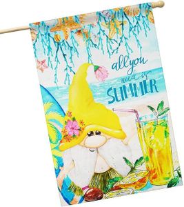 G128 House Flag Summer Decoration All You Need is Summer Gnome 28"x40"