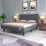 DRIFTINGWOOD Florina Solid Engineered Wood Low Height Queen Size Bed Without Storage | Wooden Double Bed | Low Floor/Lying/Rise/Level/Profile Cot Bedroom Furniture | Grey, Self Assembly (DIY)