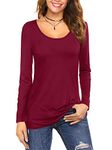 Florboom Women Casual Shirt Long Sleeve Scoop Neck Casual Tee Shirts Claret 18 20