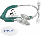 MDF Instruments, Acoustica Lightweight Stethoscope for Doctors, Nurses, Students, Home Health Use, Adult, Dual Head, Dark Green Tube, Silver Chestpiece-Headset, MDF747XP09