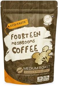Mushrooms Coffee 14 in 1, Arabica Coffee with Lion's Mane, Reishi, Maitake, Turkey Tail, Chaga Fruiting Body Extract, MCT, Black Tea, 30% Beta-Glucan for Focus & Gut Health Support, 6.35oz
