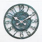 Taodyans Outdoor Wall Clock 12 in Outside Waterproof Garden Clock Quartz Battery Operated Round Clocks Retro Home Kitchen Living Room Decor Clocks -Not Silent (Turquoise)