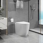 Robanmoa Rimless Comfort Height Toilets BTW Back to Wall Toilet Bathroom WC, White Ceramic Pan Soft Close Seat Raised Height Toilet for Disabled Elderly Modern Round WC