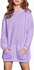 Arshiner Girls Casual Hoodie Loose fit Long Sleeve Drop Shoulder Pullover Sweatshirt Solid Color Lilac Size 7-8Y